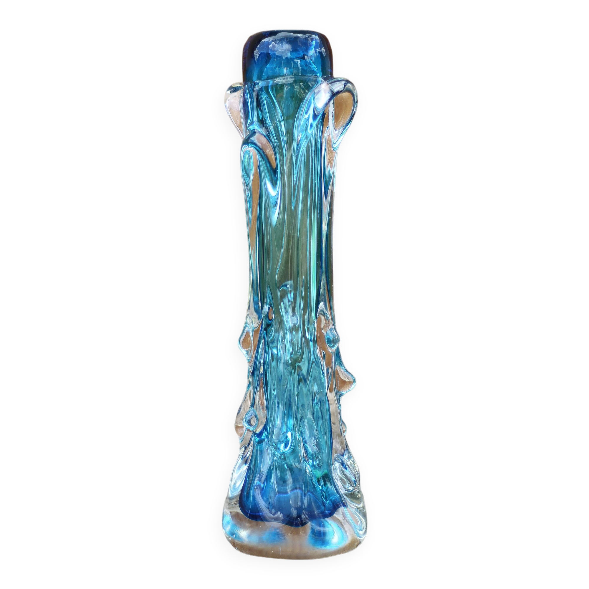 Vintage blown glass vase, blue vase, fat lava glass vase, interior decoration, collection