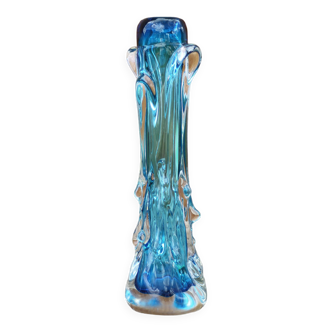 Vase verre soufflé vintage, vase bleu, vase verre fat lava, décoration intérieur, collection