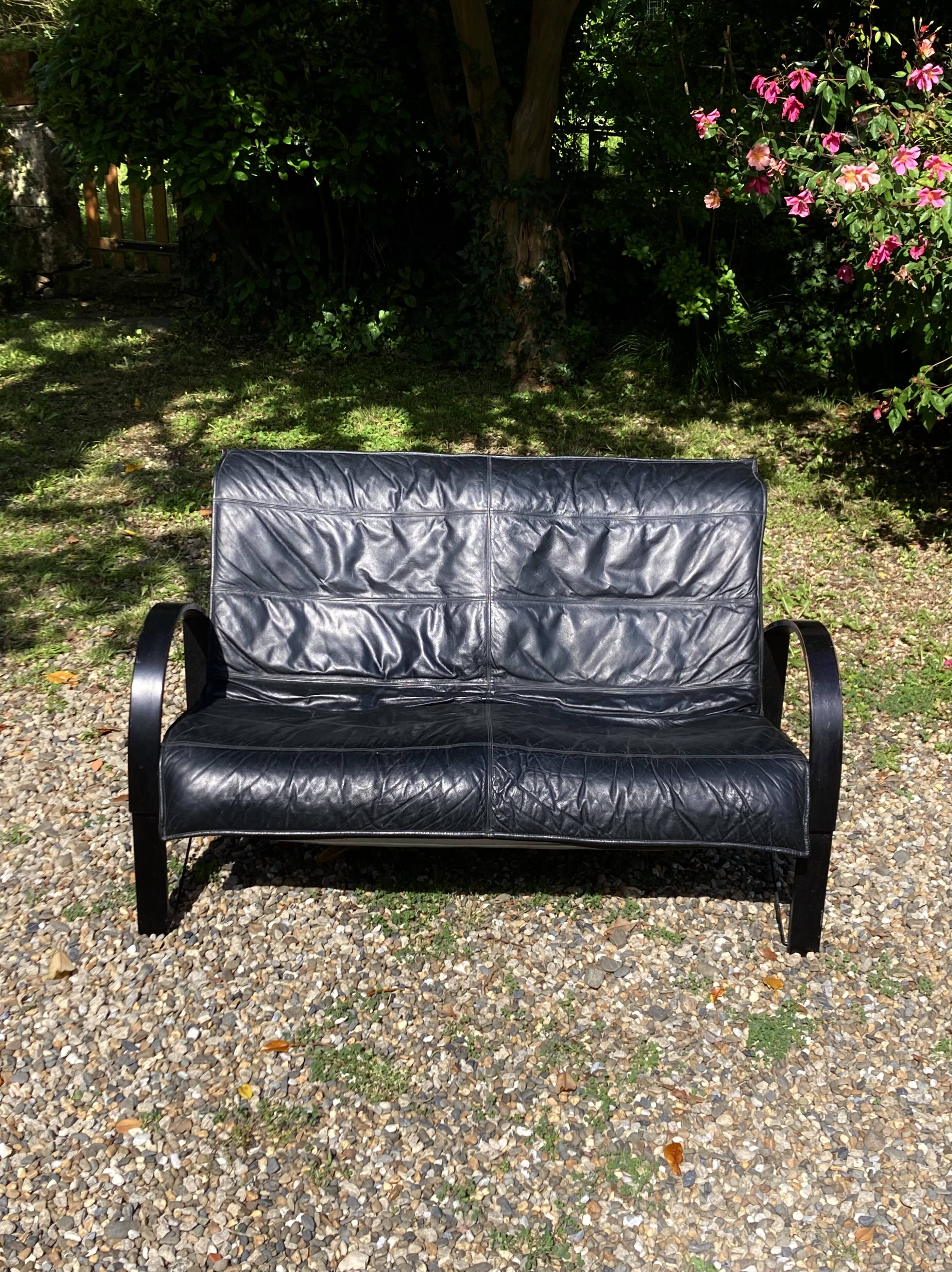 Canapé scandinave en cuir noir par Tord Björklund pour Ikea
