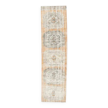 1960s 1 Turkish Hand-Knotted Geometric Runner Rug 87x334