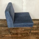 Chrome foot heated chair and vintage blue fabric, 1970