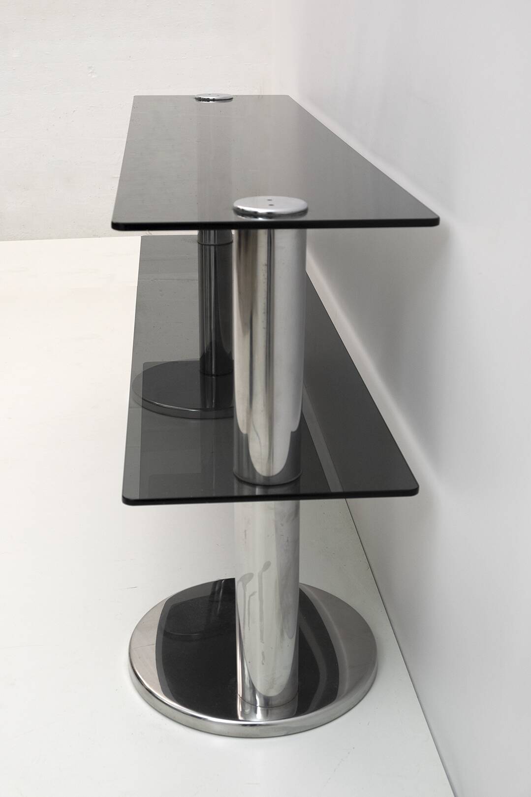 Mid-century Modern Italian Chromed Steel and Smoked Glass Console, 1970s