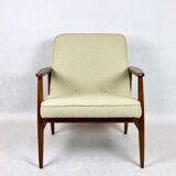 Beige boucle GFM63 lounge chair by J. Kedziorek, 1970s