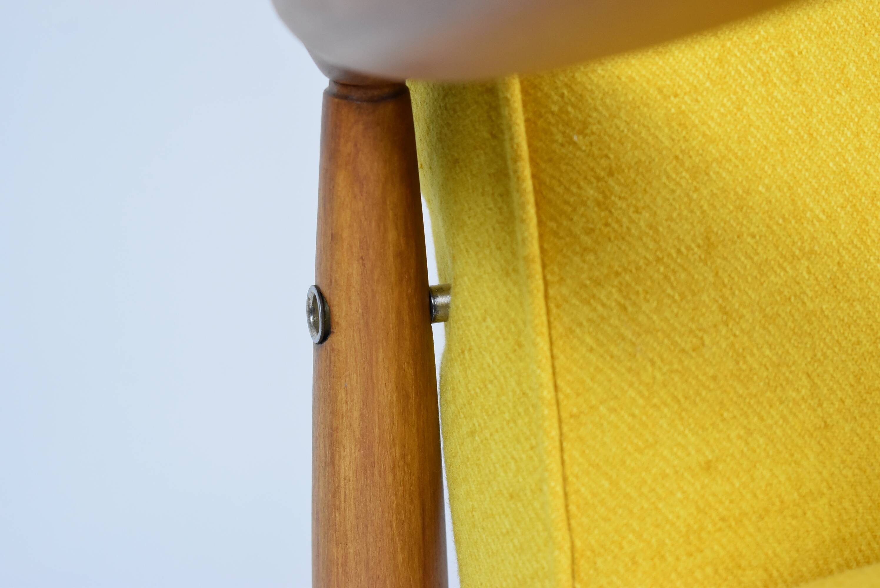 Vintage original armchair , 1960s, fully restored, yellow fabric, teak