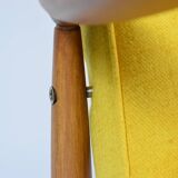 Vintage original armchair , 1960s, fully restored, yellow fabric, teak