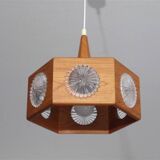 Vintage Scandinavian teak and glass pendant light 1960