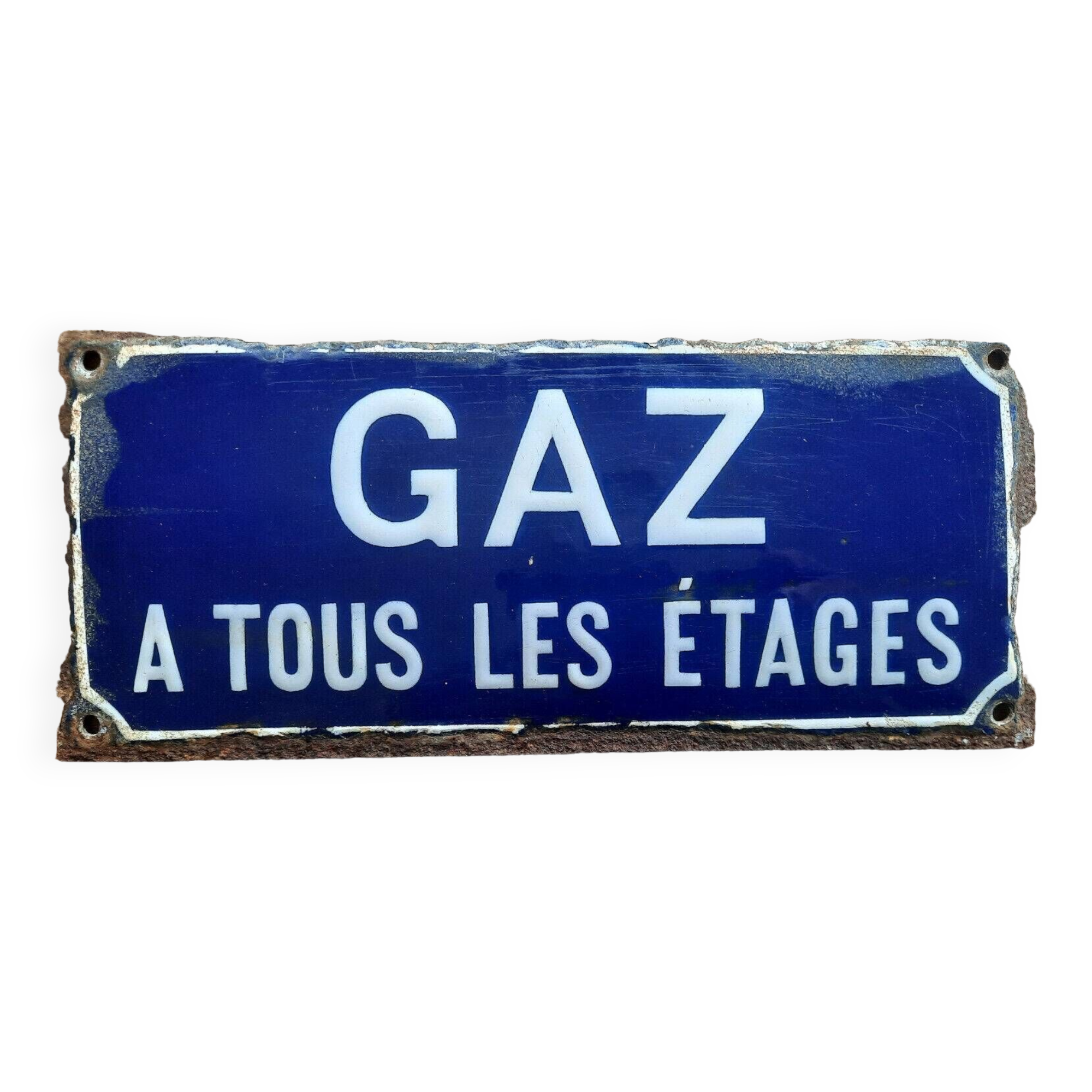 Old enameled plaque "Gas on all floors" 11x25cm 40's