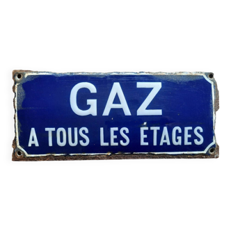 Old enameled plaque "Gas on all floors" 11x25cm 40's