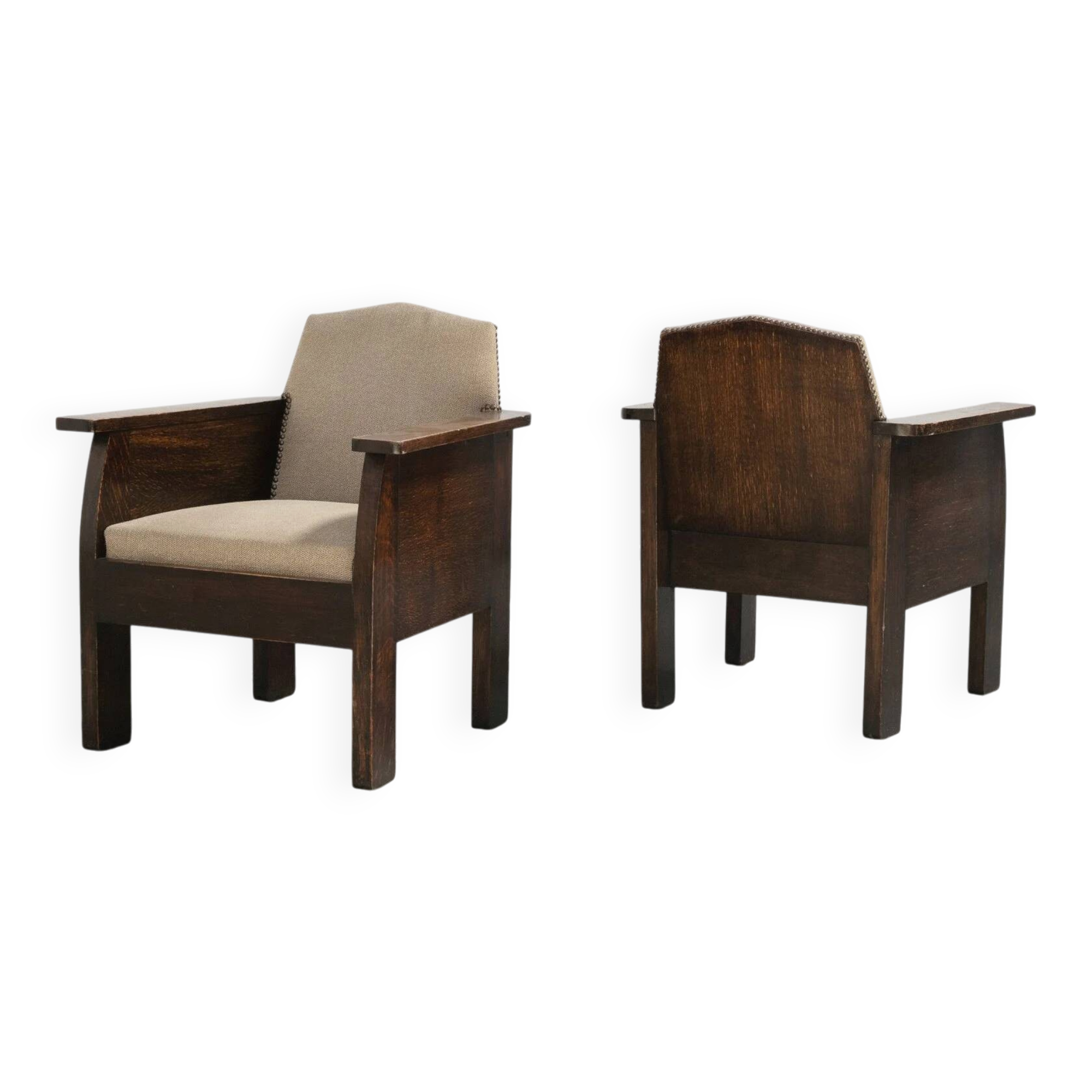 Paire de fauteuils en chêne de l'École de La Haye, Pays-Bas, années 1920