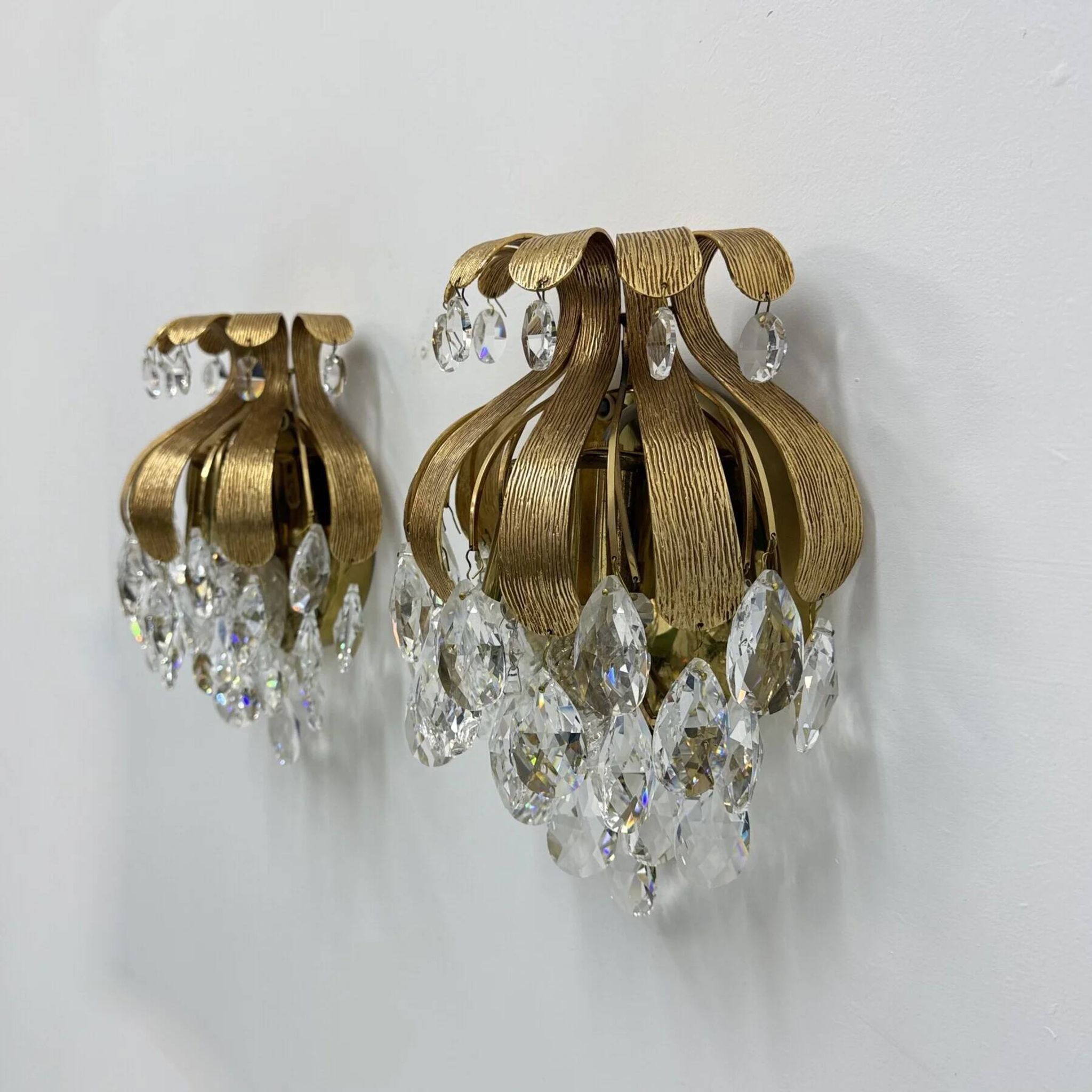 Palwa crystal wall lamp sconce by Ernst Palme, brass pineapple, 1960s, Germany