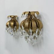 Palwa crystal wall lamp sconce by Ernst Palme, brass pineapple, 1960s, Germany