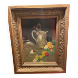 Oil on wood old frame