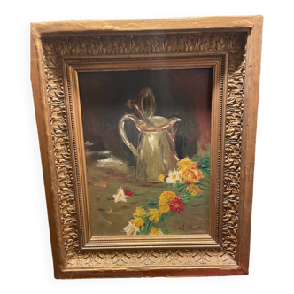 Oil on wood old frame