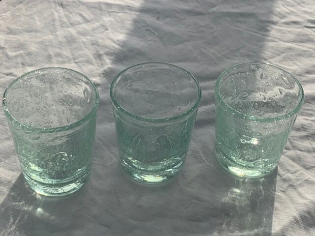 3 glasses in blown glass and green bubble from the glassworks of Biot signed and collector