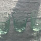 3 glasses in blown glass and green bubble from the glassworks of Biot signed and collector