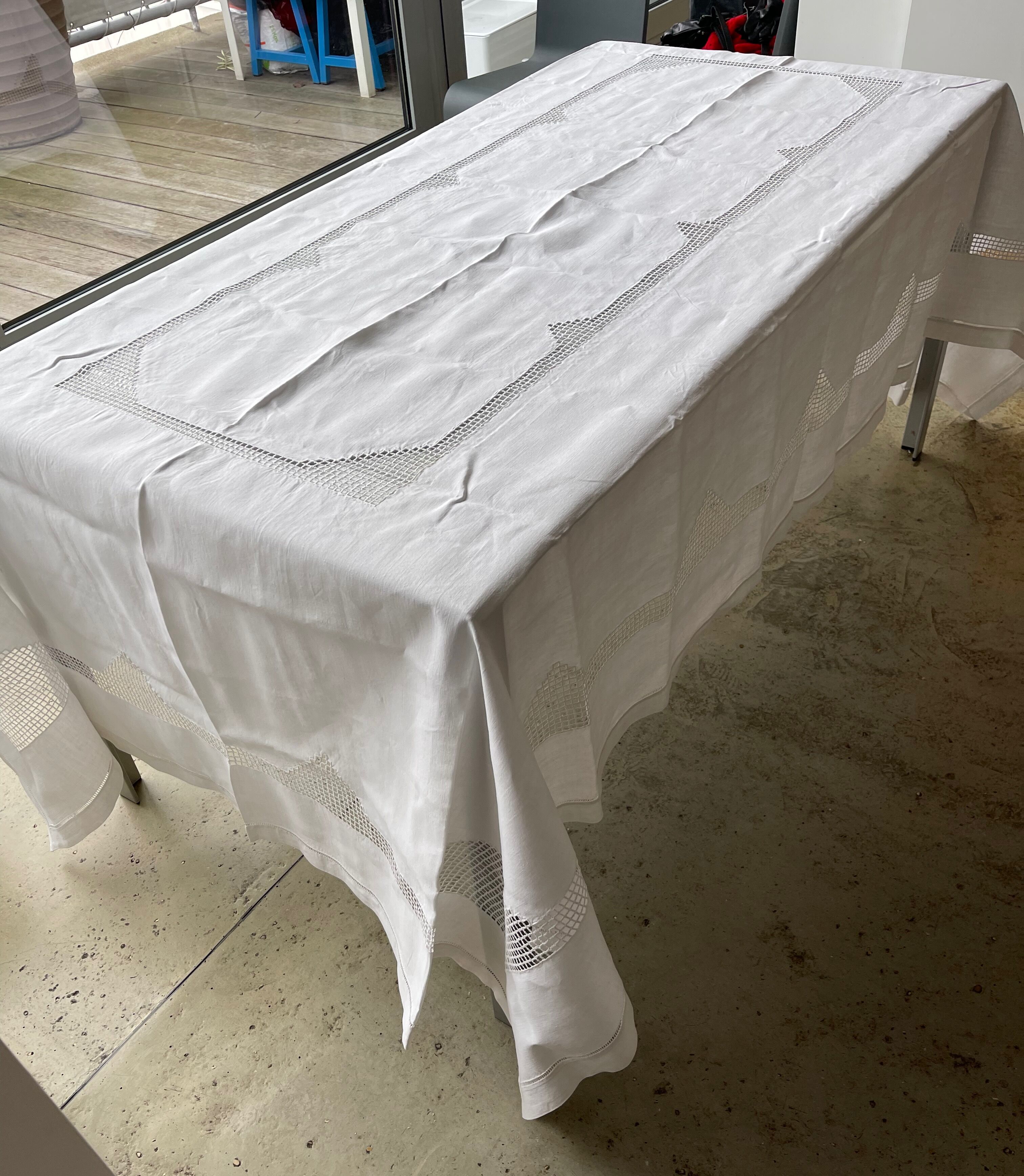 Art Deco hand-embroidered thread tablecloth