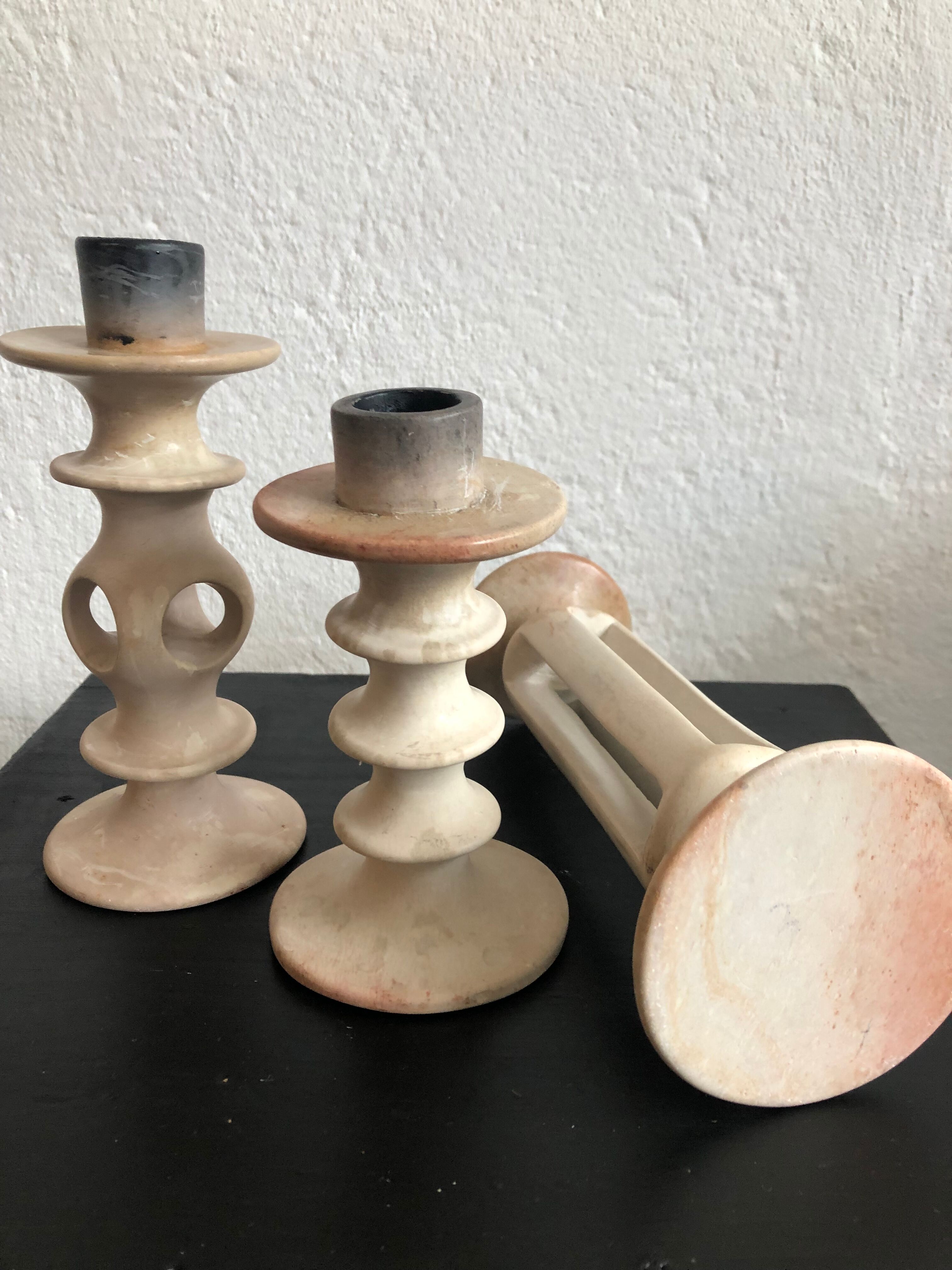 Set 3 vintage alabaster candlesticks