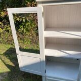 Small ecru, glass and wooden cabinet, excellent condition
