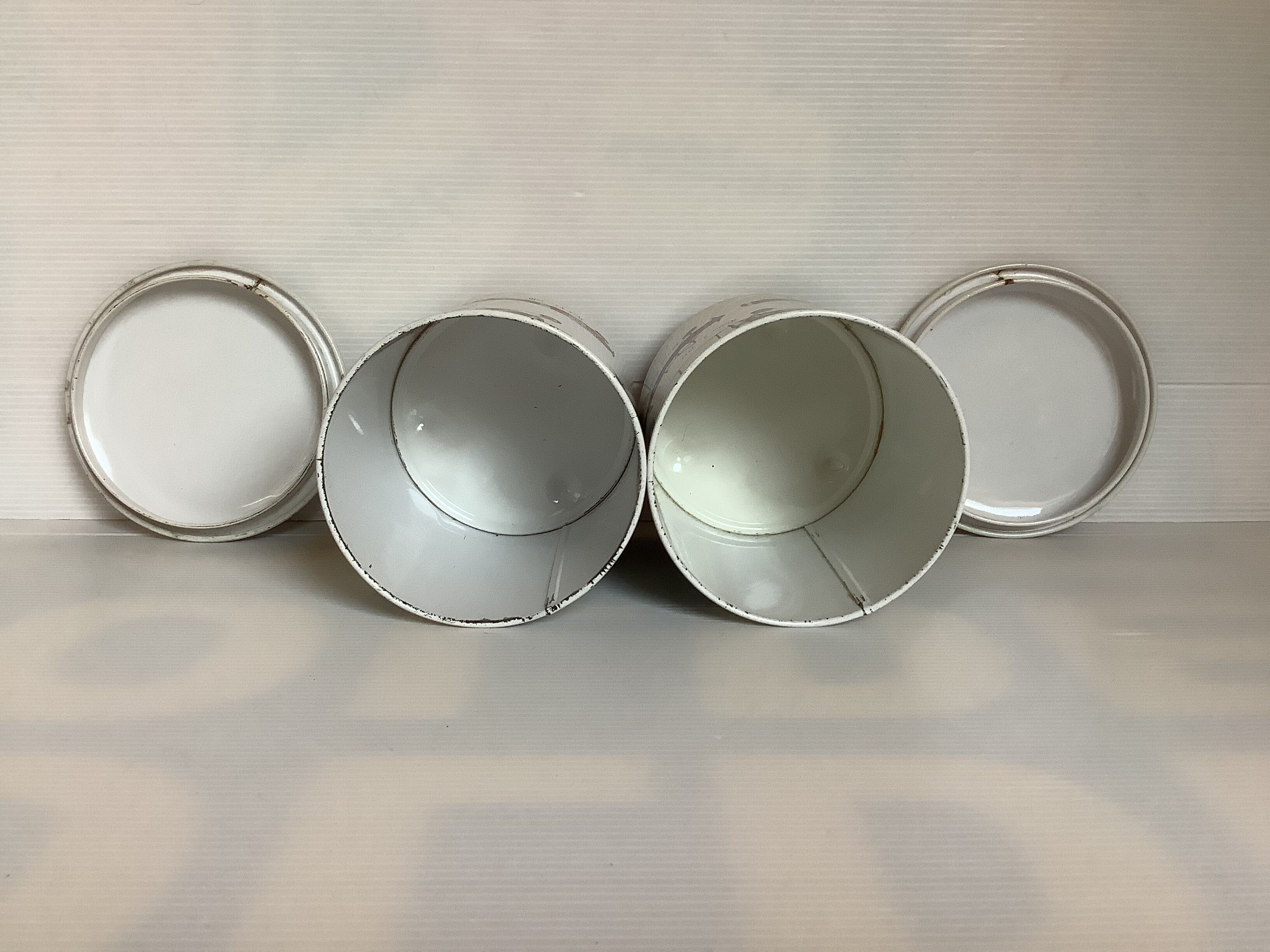 4 old metal boxes lithographed aircraft pattern