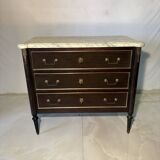 Commode 3 tiroirs de style Louis XVI, marbre et bronzes dorés