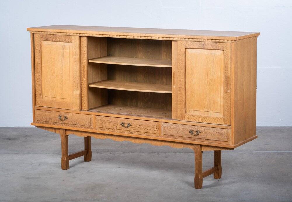 Brutalist Oak Sideboard attributed to Henning Kjærnulf, Denmark, 1960s