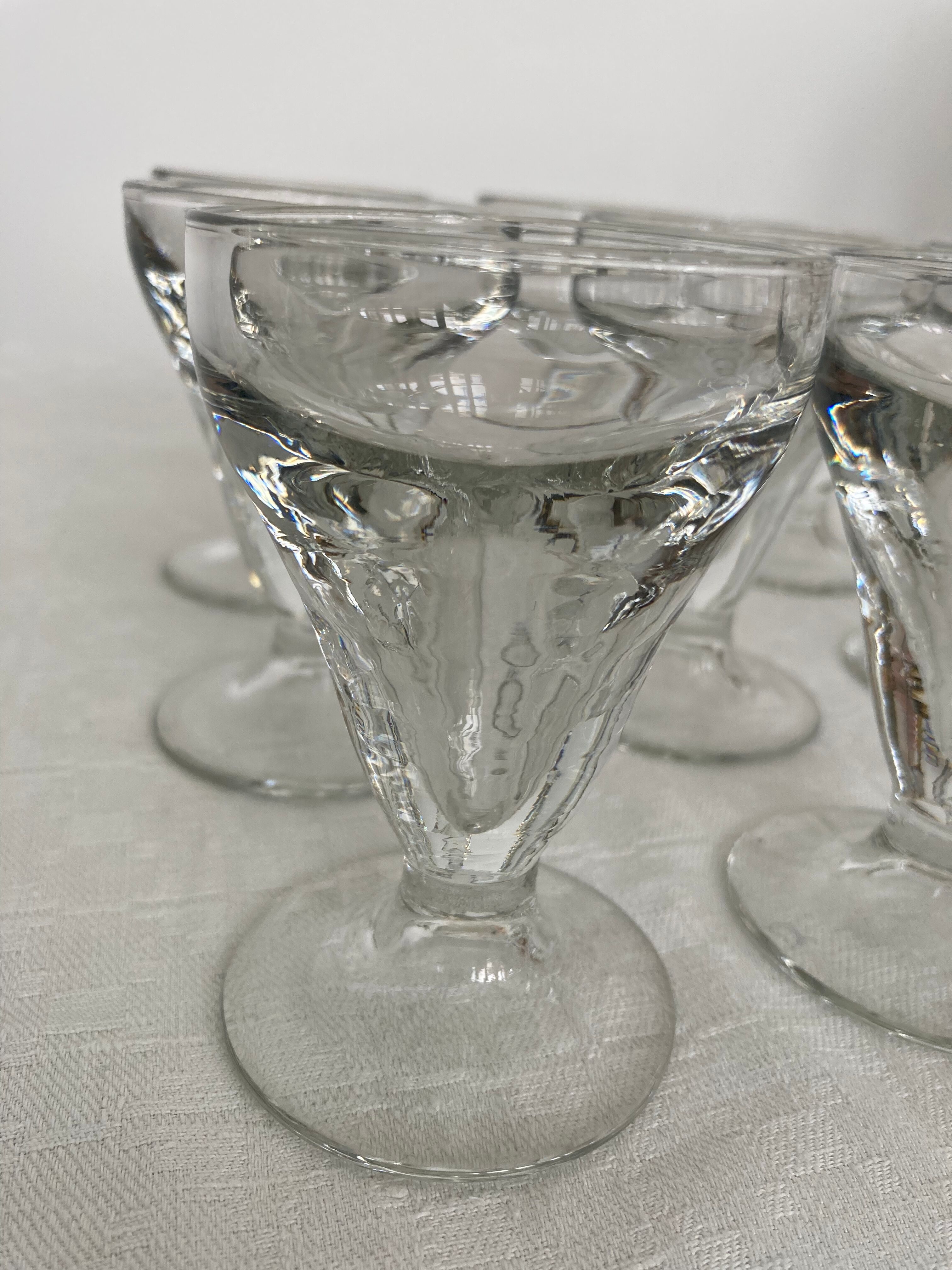 Set of 9 old glasses thick conical bottom