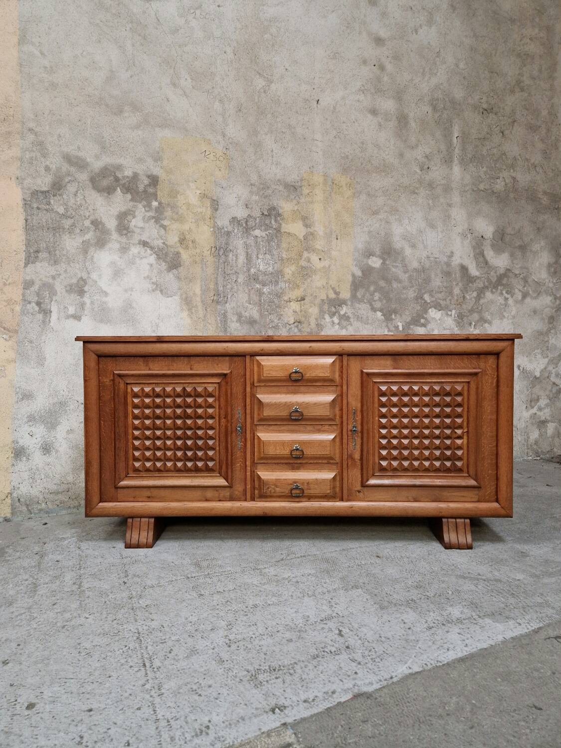 French Brutalist Art Deco Sideboard