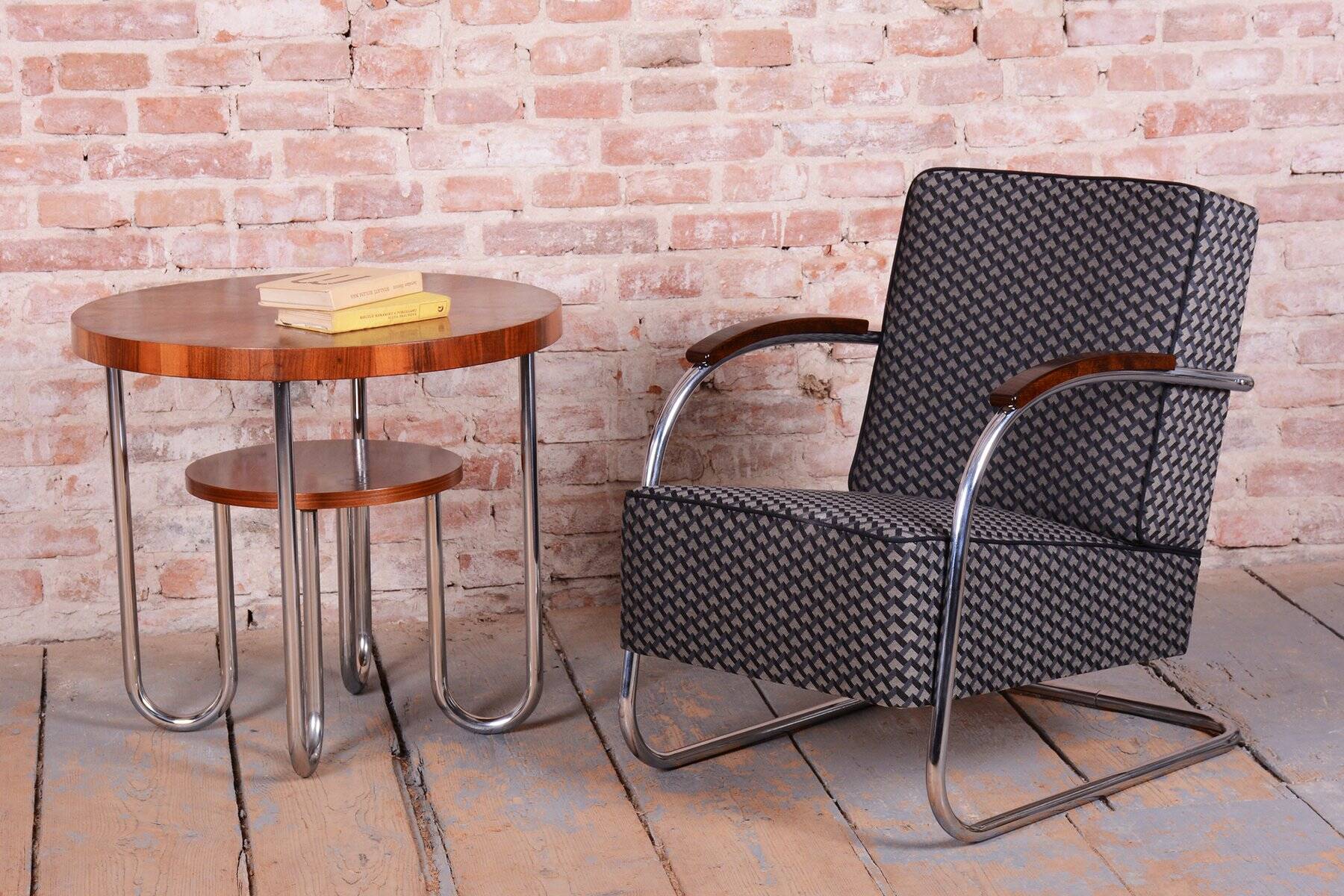 Bauhaus Armchairs in Beech and Chrome from Mücke-Melder, Czech, 1930s, Set of 2