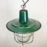 Industrial green enamel cage pendant light, 1960s