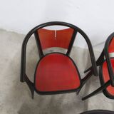 Set of 6 Baumann Diese model armchairs, Pagnon Pelhaître design, Wenge and red color