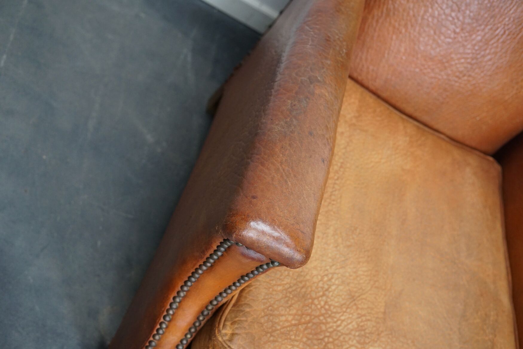 Vintage french cognac-colored leather club chair, 1940s