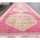 Vintage pink geometric Turkish hand-knotted runner 92x356