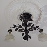Chandelier with wrought iron and glass rose patterns
