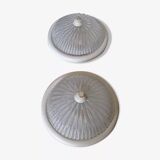 Ceiling lights (pair) round glass and white wood