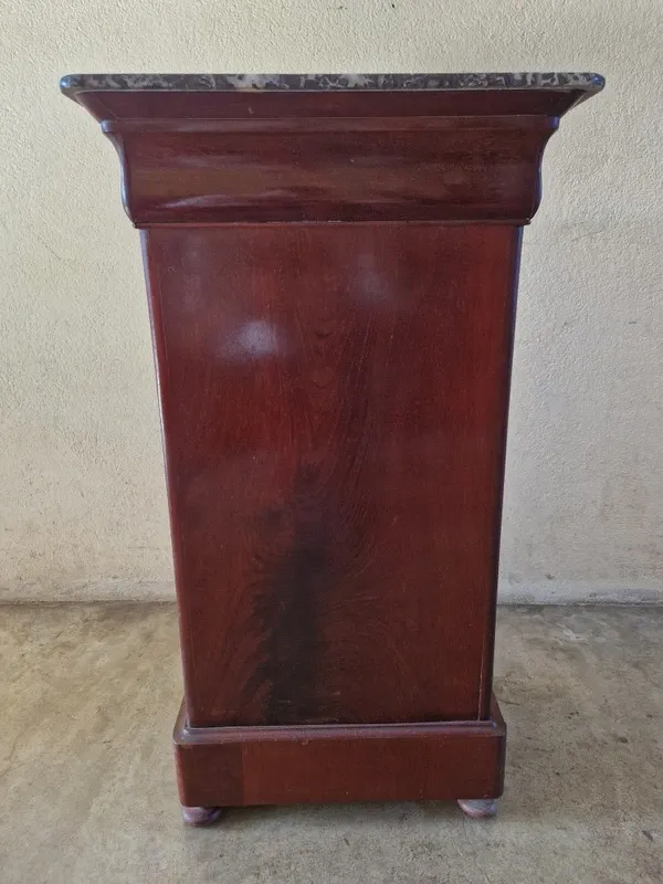 Louis Philippe XIX mahogany veneer and marble bedside table