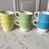 set of 6 colorful coffee cups pop Digoin Sarreguemines 60s