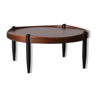 Round coffee table in teak with black legs, Denmark, 1960