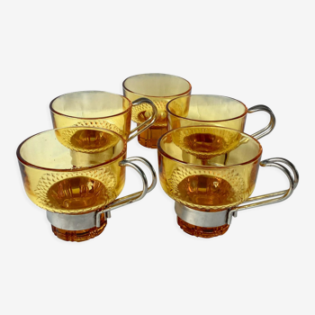 5 lubiana italian design amber glass cups 60'