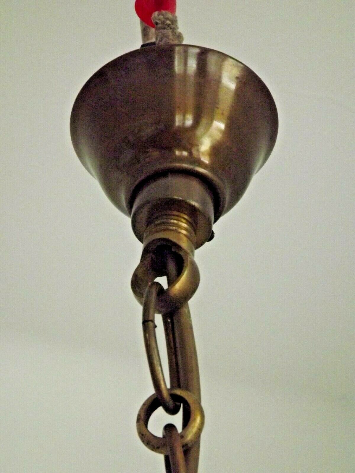 Large Vintage French Brass Cylindrical Glass 3 Light Hanging Hall Lantern