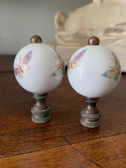 pair of antique painted porcelain knob handles