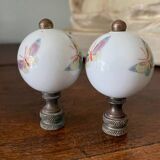 pair of antique painted porcelain knob handles