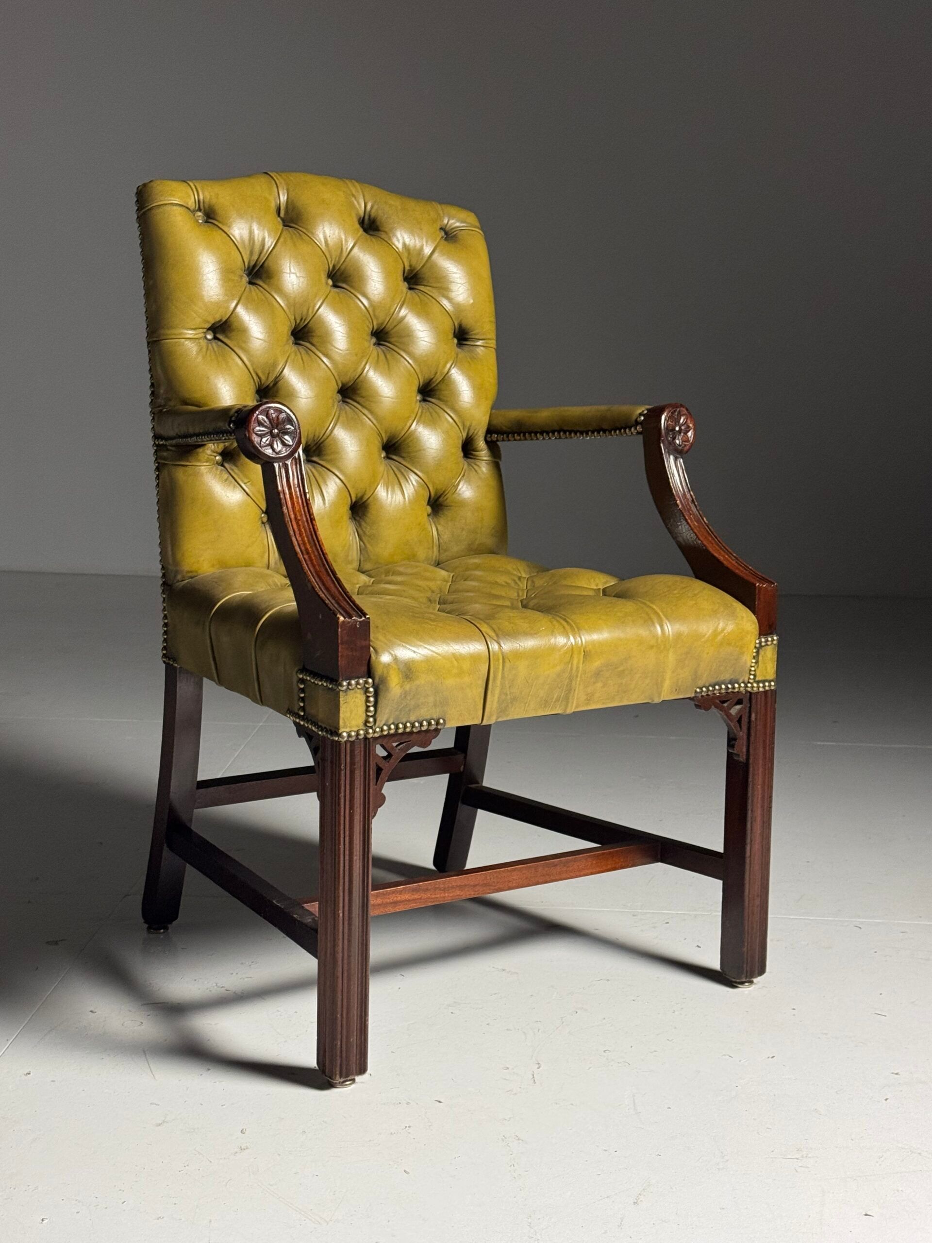 Green leather tufted office chair