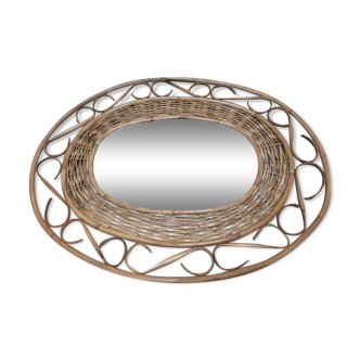 Vintage bamboo mirror 1950 -1960 / rattan 51x65cm