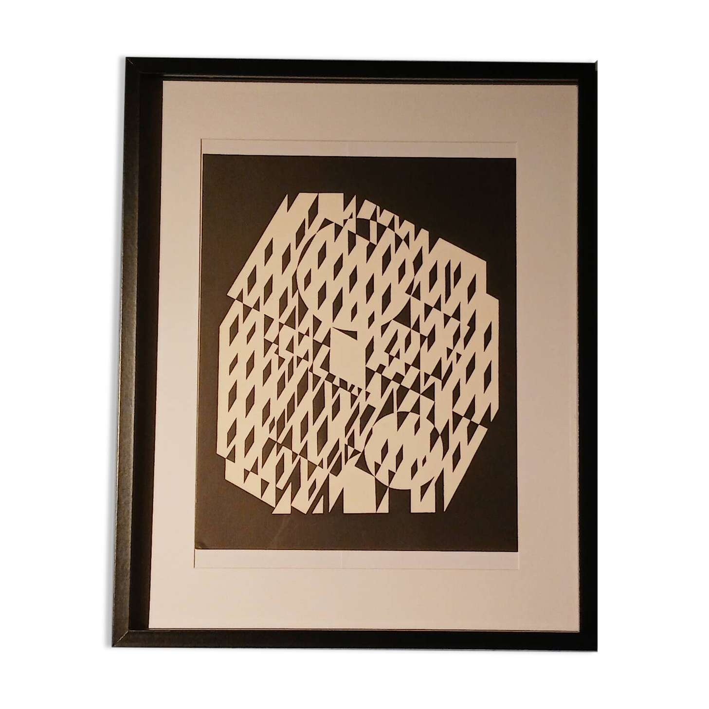 Tableau Vintage Art Optique - Victor Vasarely - Frame 50x40cm