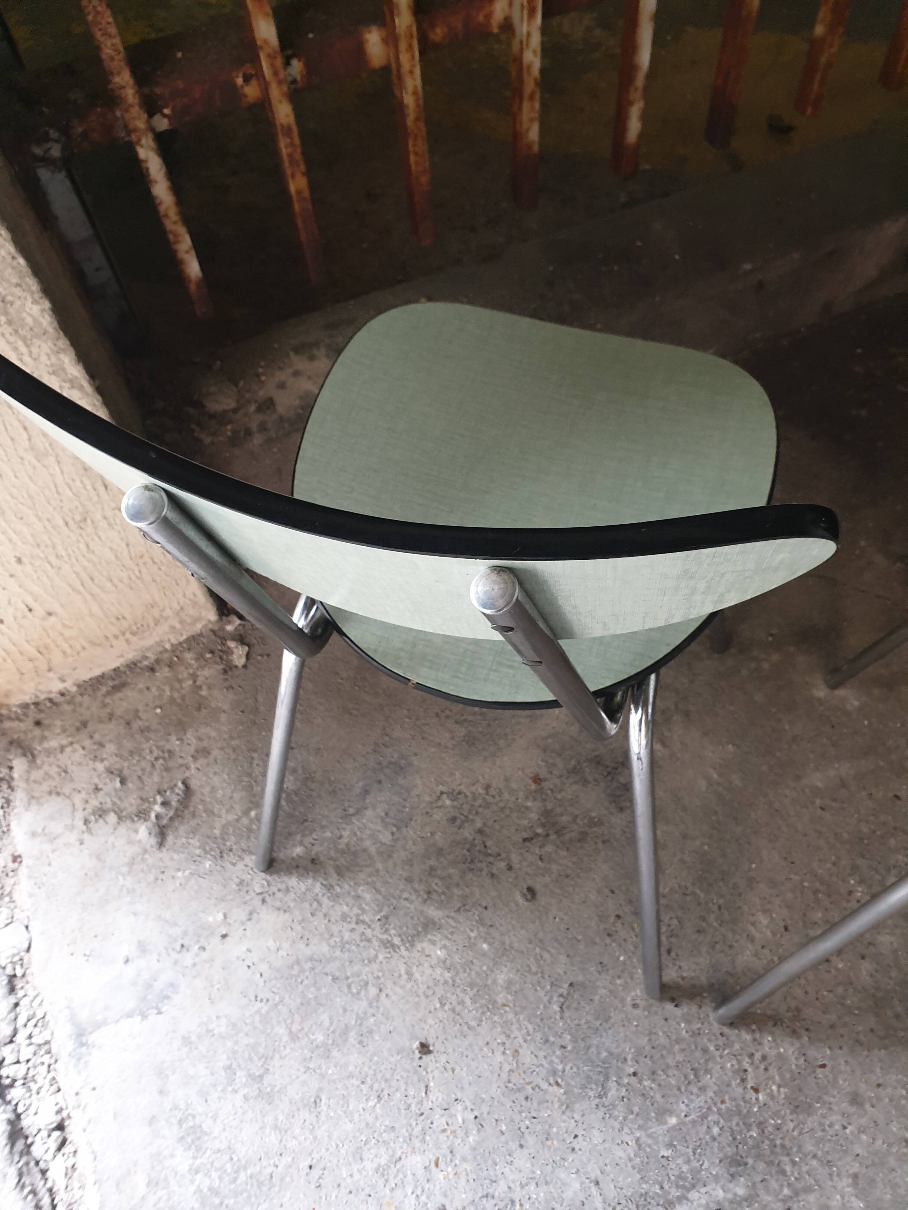2 seventies water green formica chairs