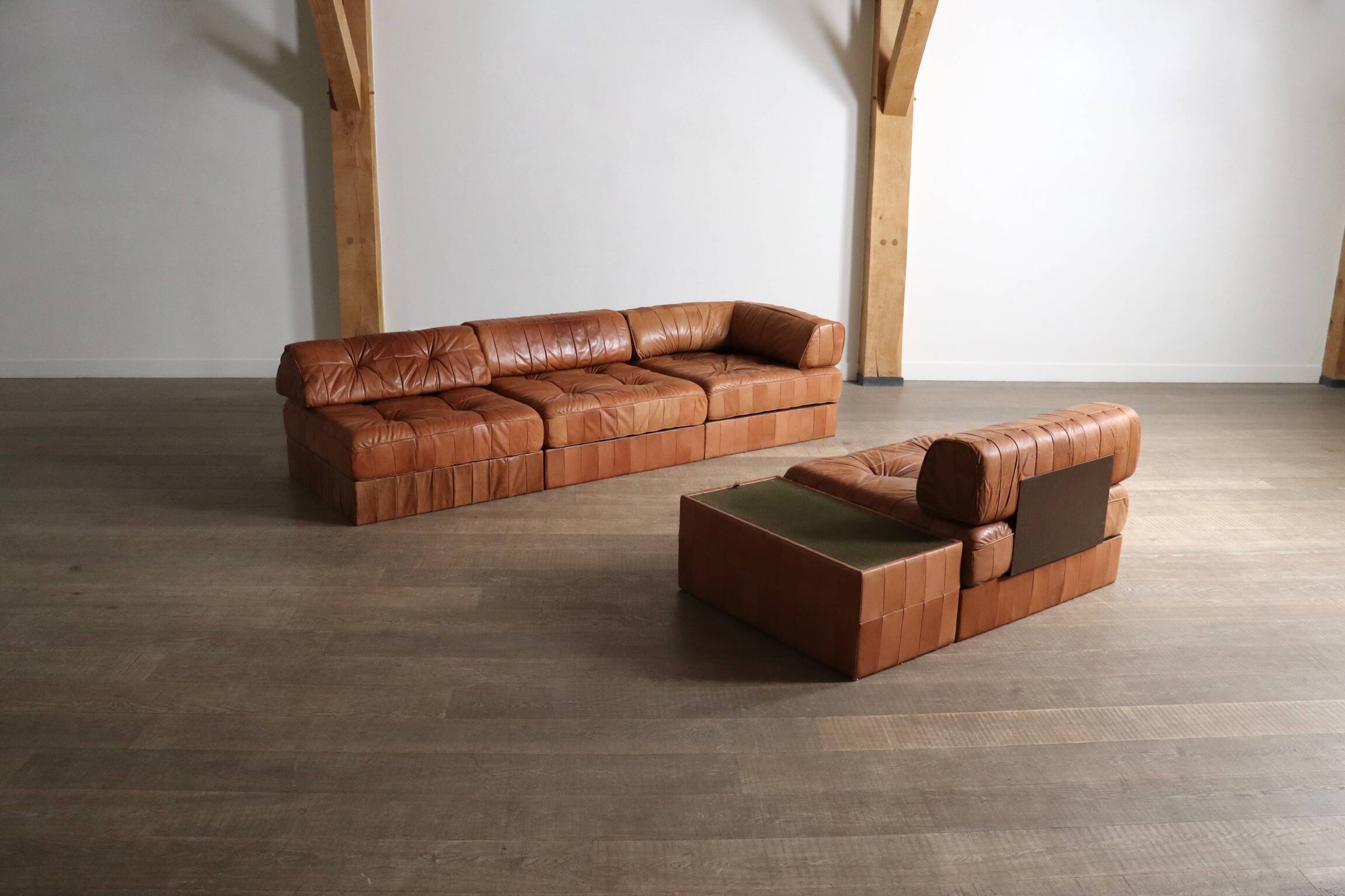 De Sede DS 88 Modular Sofa In Cognac Patchwork Leather, Switzerland 1970s