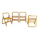 4 chaises pliante en bambou, rotin et laiton, Italie, 1970