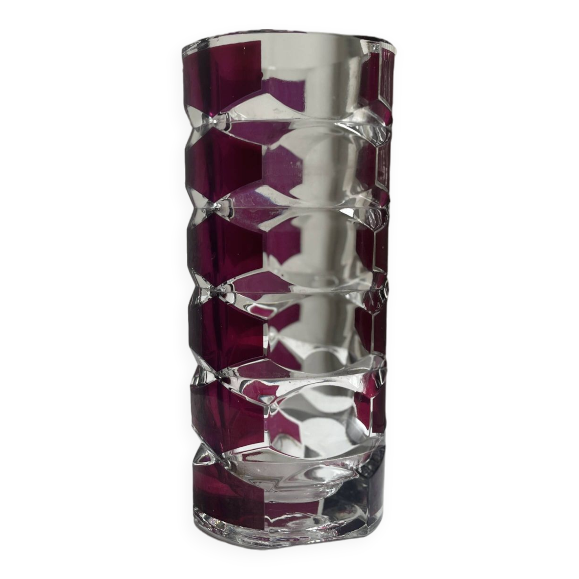 Luminarc vase with burgundy geometric patterns, France 1970