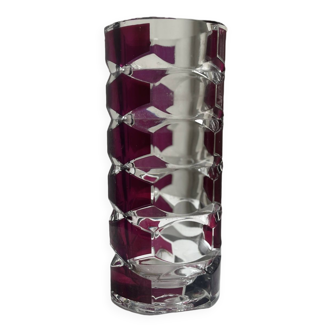 Luminarc vase with burgundy geometric patterns, France 1970