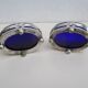 Silver metal and cobalt glass salt pots - EP St & co